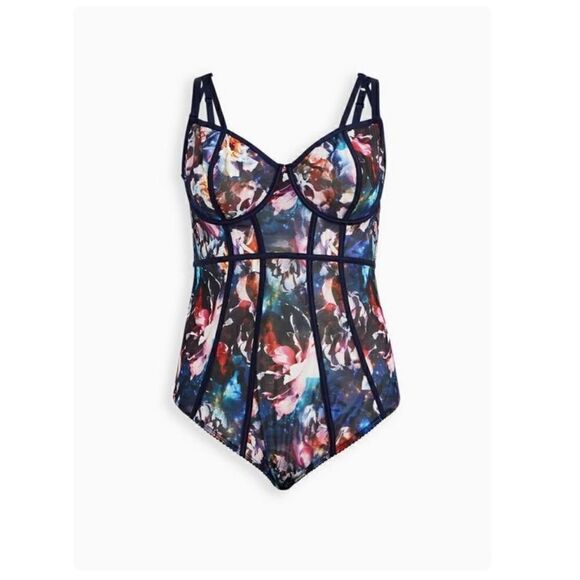 Torrid blue floral galaxy mesh piping bodysuit - Picture 8 of 8